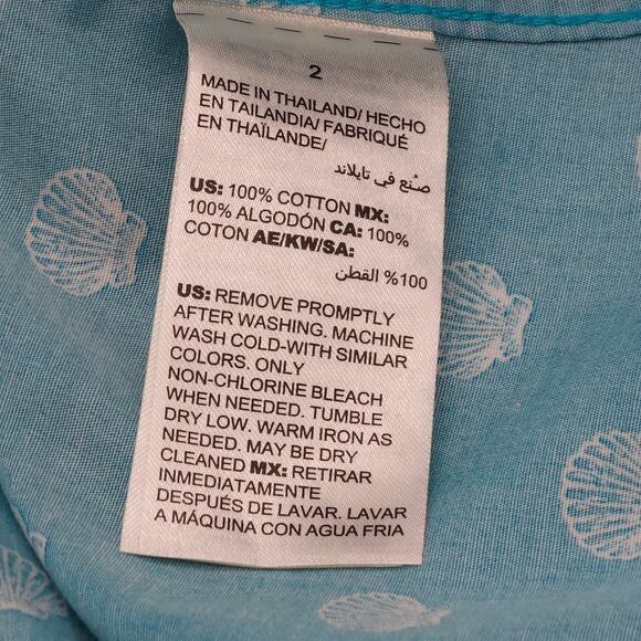 Chicos Blouse Womens 2 Large Tab Sleeve No Iron Hardware Seashell Button Blue - Picture 8 of 13